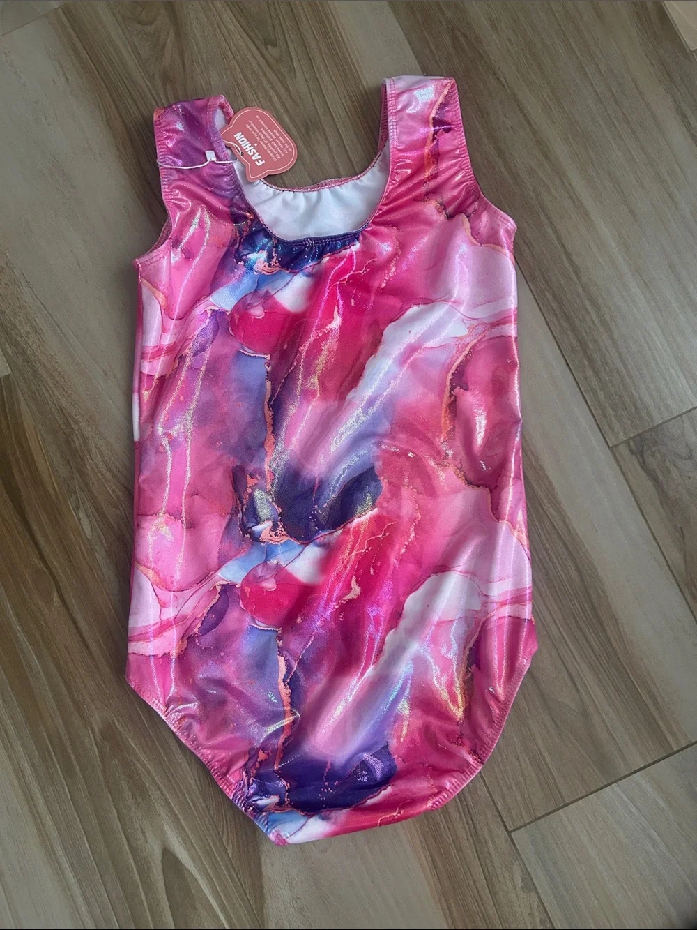 Pink Marble Leotard with Iridescent Purple Spandex Bike Shorts